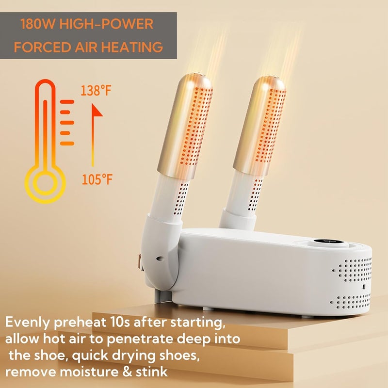 Break The Waves Shoe Dryer Glove Dryer, Dry Wet Shoes with 360°Heat Blower, Intelligent Shoes Dryer with Four Timer, Suitable for Sneaker, Glove, Boots, Ski Boot, Helmet, Folding and hanging Design - Image 3